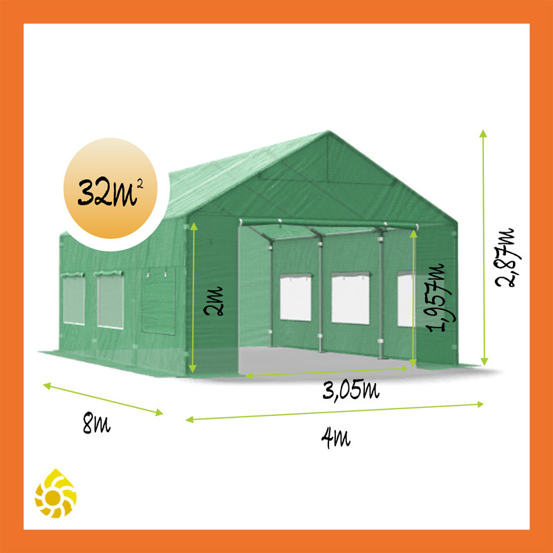 Foliengewächshaus Stahl 4x8 Übersicht