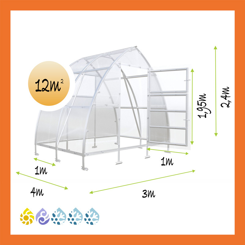 Gewächshaus Polycarbon Stahl Spitzdach 3x4 Maße