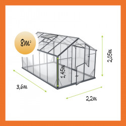 Produktübersicht Gewächshaus aus Glas ALU 2,2x3,6