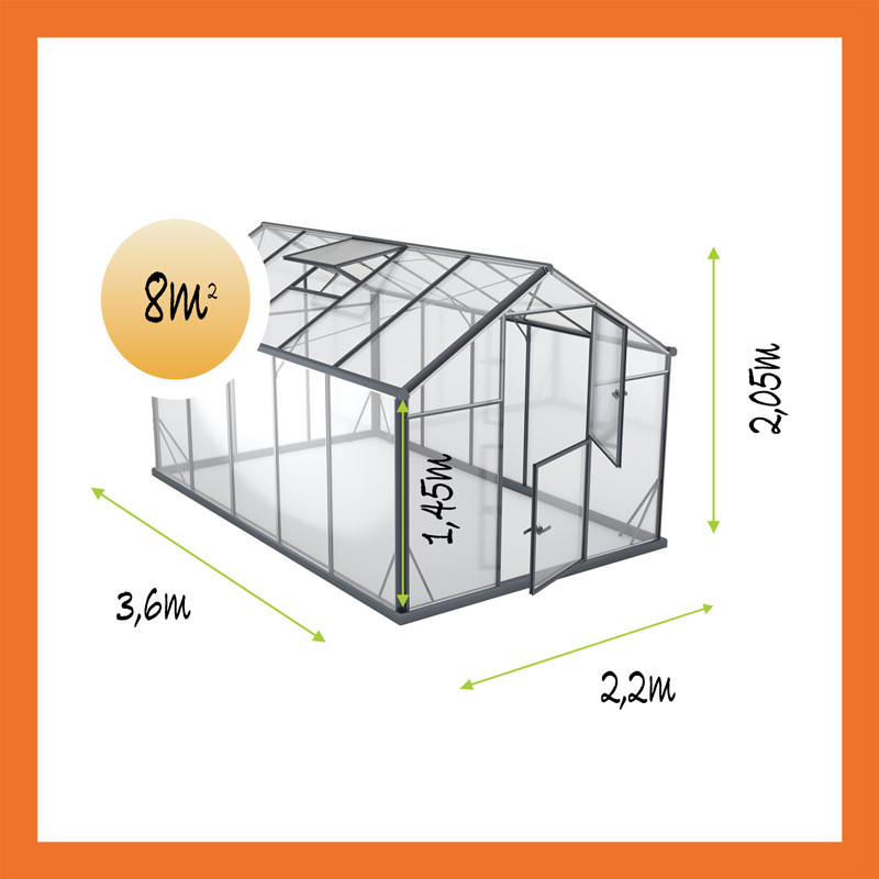 Produktübersicht Gewächshaus aus Glas ALU 2,2x3,6