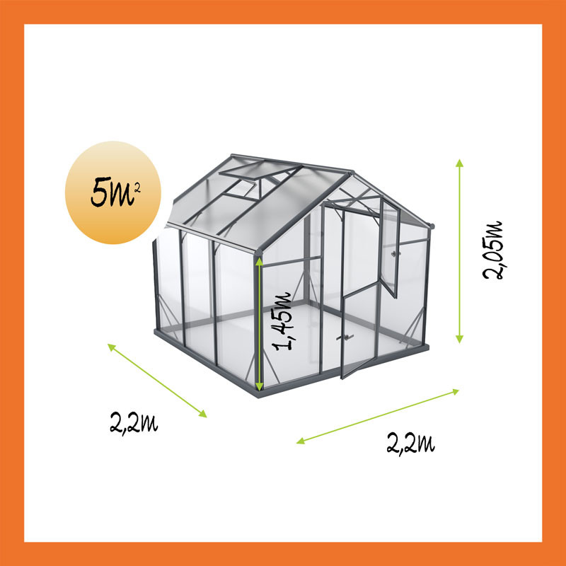 Gewächshaus Hybrid Aluminium Satteldach 2,2x2,2