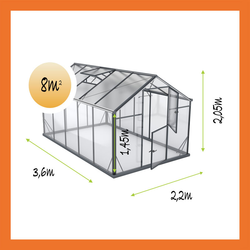 Gewächshaus Hybrid Aluminium Satteldach 2,2x3,6