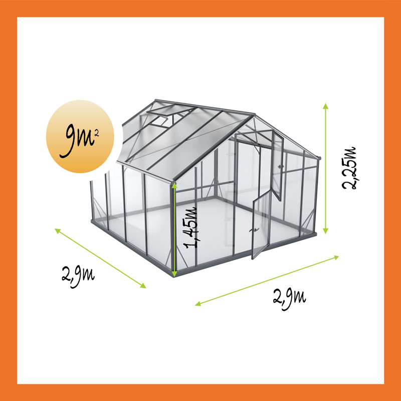 Gewächshaus Hybrid Aluminium Satteldach 2,9x2,9