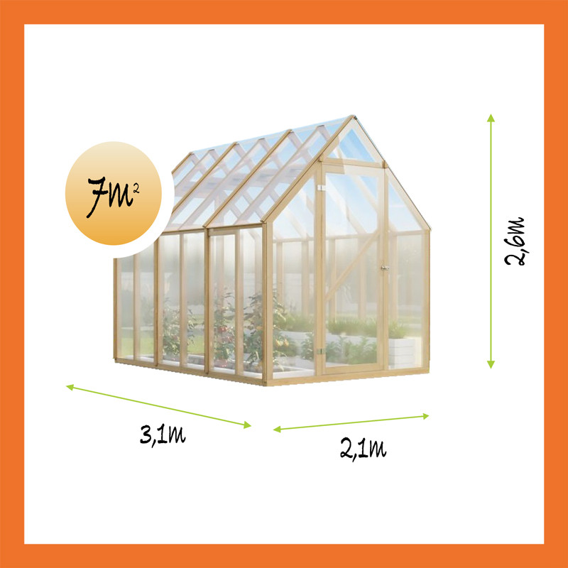 Gewächshaus Polycarbon Holz Satteldach 2,1x3,1 Maße