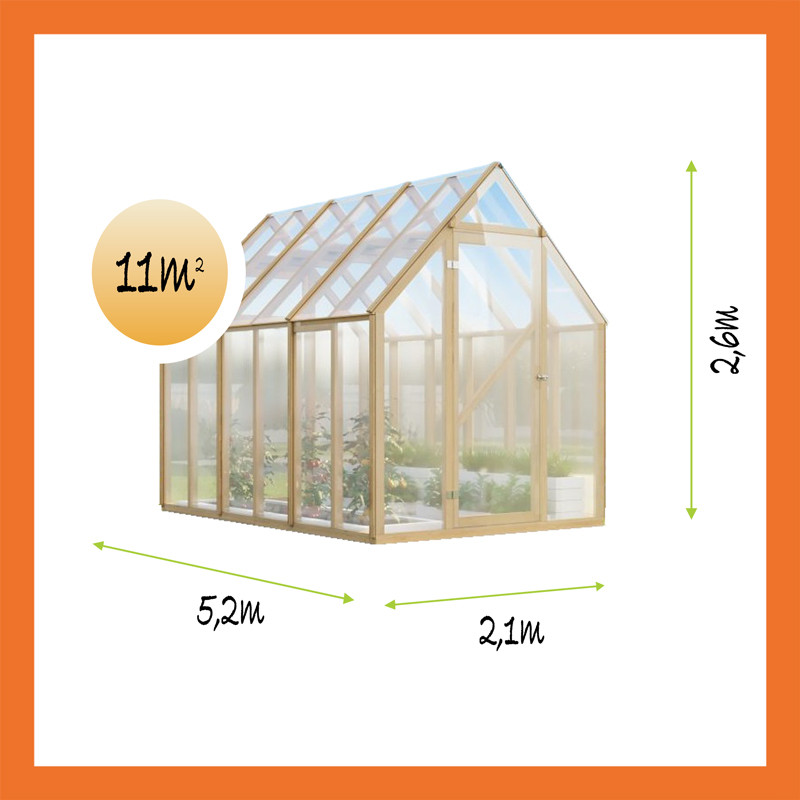 Gewächshaus Polycarbon Holz Satteldach 2,1x5,2 Maße