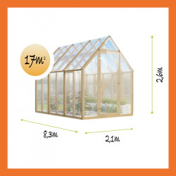 Gewächshaus Polycarbon Holz Satteldach 2,1x8,3 Maße