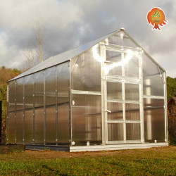 Verlängerungsmodul Gewächshaus Polycarbonat Stahl Satteldach Bernstein