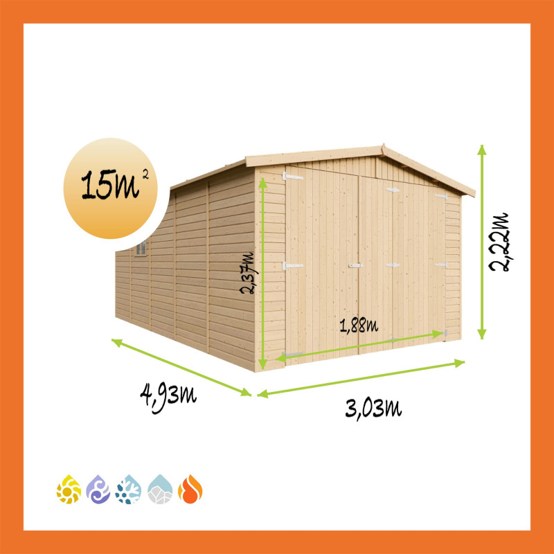 Garage Holz Satteldach Feierabend – Maße 4,93 x 3,03 m
