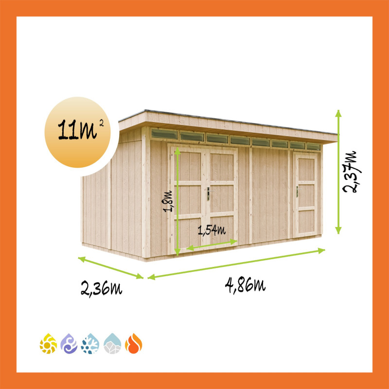 Garage Holz Pultdach Standgas – Maße 4,86 x 2,36 m