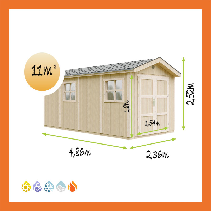 Garage Holz Satteldach Nordlicht – Maße 4,86 x 2,36 m