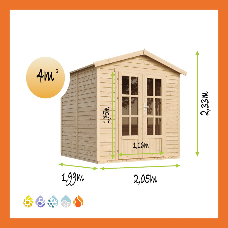Gartenhaus Holz Satteldach Elfenatelier – Maße 2,05 x 1,99 m, 4 m²