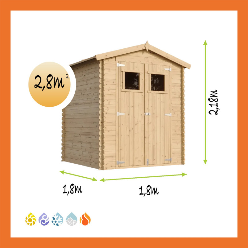 Timbela Rasenkant (M320) – 2,82 m² Blockbohlen-Gartenhaus