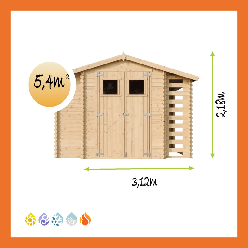 Timbela Holzkammer (M389) – 5,41 m² Blockbohlen-Gartenhaus