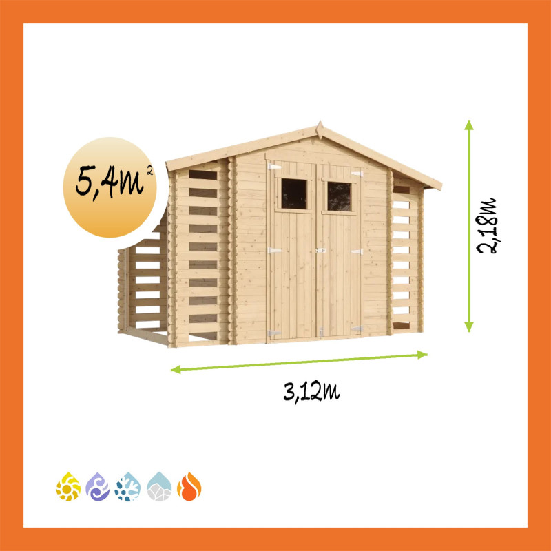 Timbela Scheitstube (M391) – 5,41 m² Blockbohlen-Gartenhaus