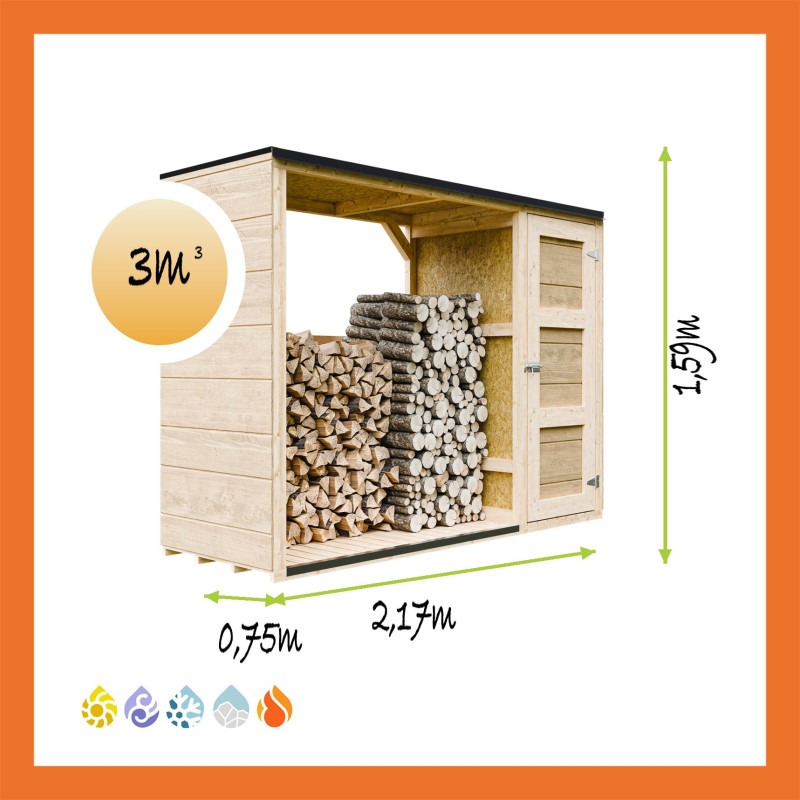 Holzlager LP SmartSide Pultdach Feuerkammer