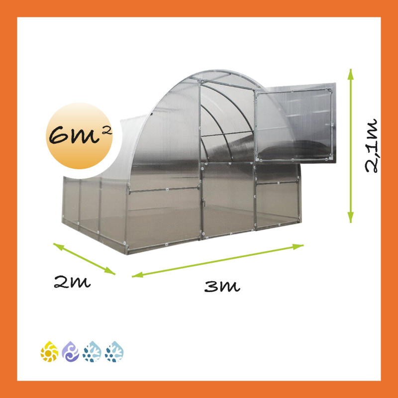 Gewächshaus Polycarbonat Stahl Runddach Jaspis