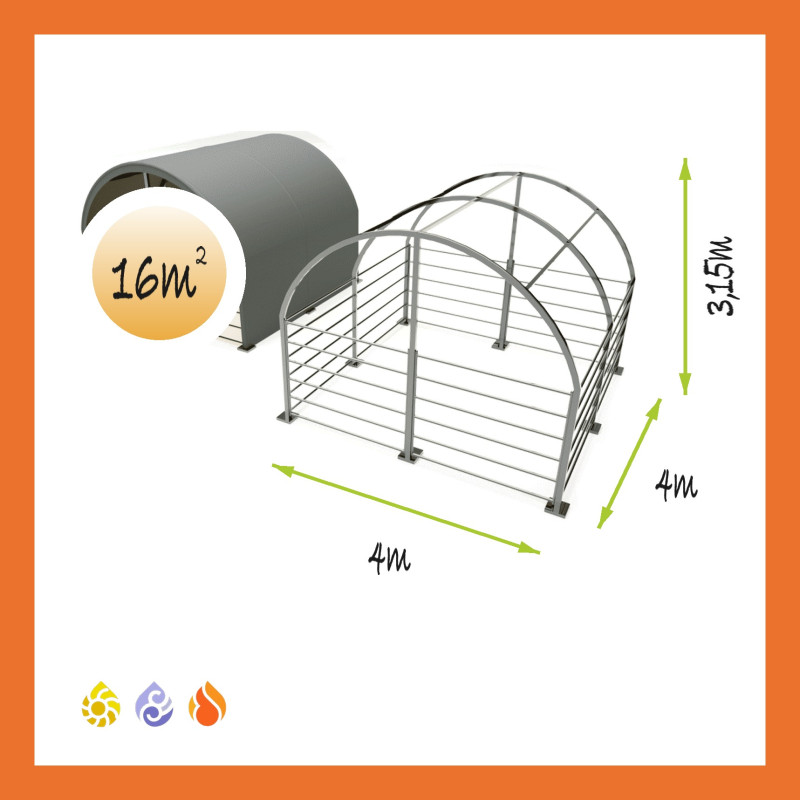 Weidezelt PVC Stahl Runddach Koppel – Maßbild 4 × 4 m