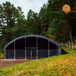 Weidezelt PVC Stahl Runddach Koppel – 12,2 × 12,2 m offene Stirnseite