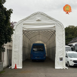 Garage PVC Stahl Runddach Parkon – Frontansicht mit offenem Tor
