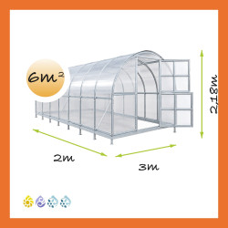 Gewächshaus Polycarbonat Stahl Runddach Quarz – Maße 3 x 2 m
