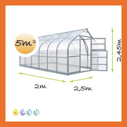 Gewächshaus Polycarbonat Stahl Gotikdach Citrin – Maße 2,5 x 2 m