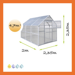 Gewächshaus Polycarbonat Stahl Satteldach Granat – Maße 2,35 x 2 m
