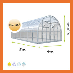 Gewächshaus Polycarbonat Stahl Runddach Obsidian – Maße 4 x 8 m