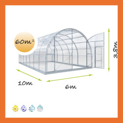Gewächshaus Polycarbonat Stahl Runddach Basalt – Maße 6 x 10 m