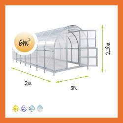 Gewächshaus Polycarbonat Stahl Runddach Quarz – Maße 3 x 2 m