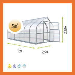 Gewächshaus Polycarbonat Stahl Gotikdach Citrin – Maße 2,5 x 2 m