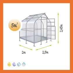 Gewächshaus Polycarbonat Stahl Gotikdach Saphir – Maße 2,5 x 2 m