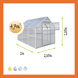 Gewächshaus Polycarbonat Stahl Satteldach Granat – Maße 2,35 x 2 m