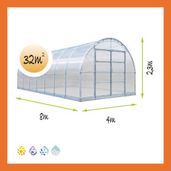 Gewächshaus Polycarbonat Stahl Runddach Topas – Maße 4 x 8 m