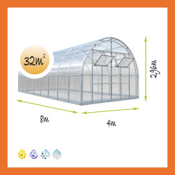 Gewächshaus Polycarbonat Stahl Runddach Obsidian – Maße 4 x 8 m