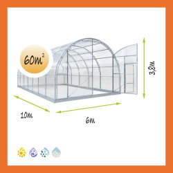 Gewächshaus Polycarbonat Stahl Runddach Basalt – Maße 6 x 10 m