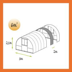 Maßbild Verlängerungsmodul Gewächshaus Polycarbonat Stahl Runddach Jaspis